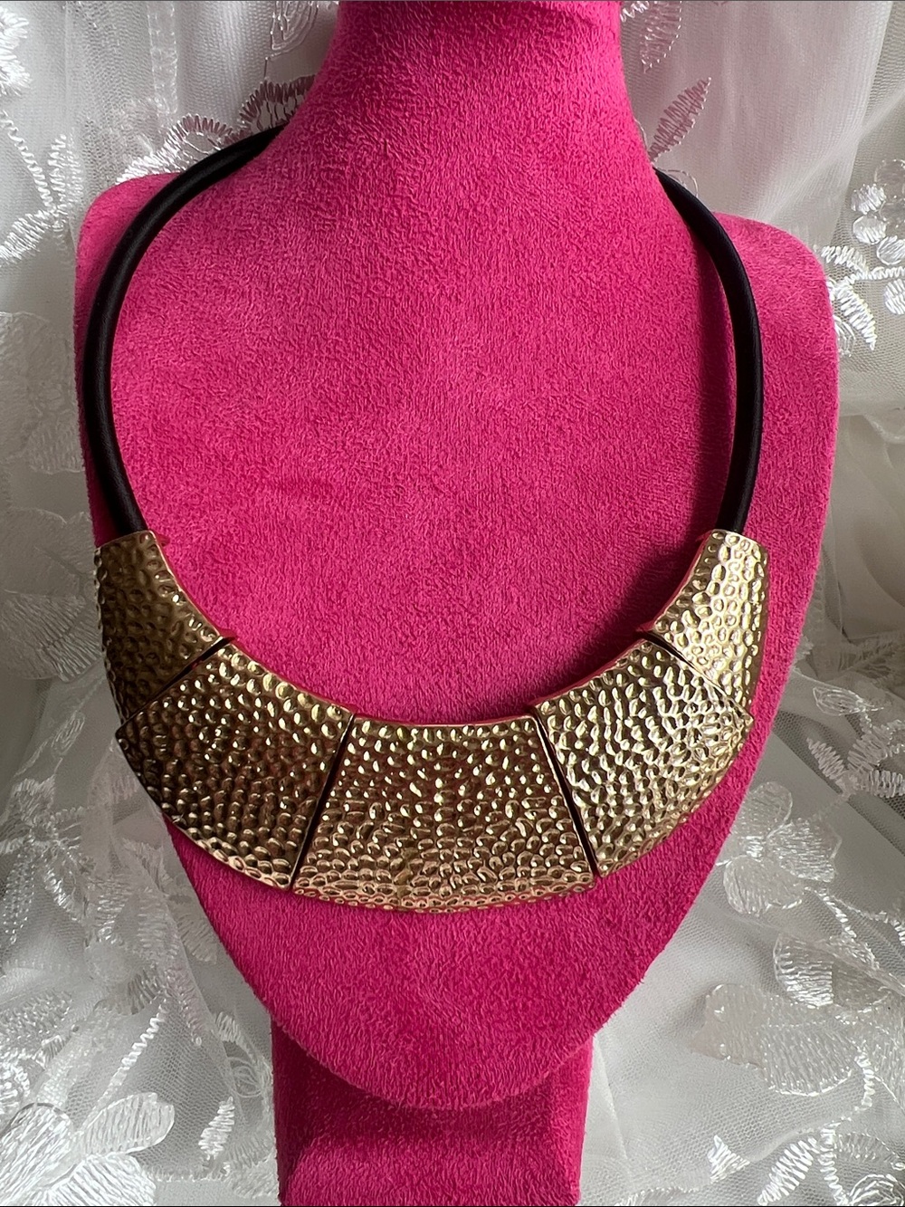 Gold Textured Statement Necklace by